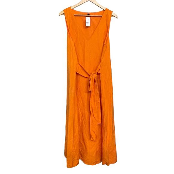 Ann Taylor Dress Linen Blend Sleeveless Wrap Midi In Wild Satsuma Sz M VNeck NEW - Picture 1 of 7